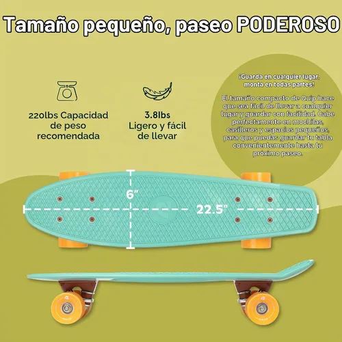 Vista 3 de Retrospec Quip Mini Cruiser Skateboard 22.5" Patineta Cruiser Completa de Plástico Retro Clásico con Rodamientos ABEC 7 y Ruedas PU, Tabla Compacta
