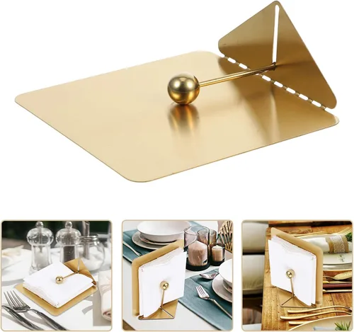 Vista 8 de Stainless Steel Napkin Holder Large Flat Napkin Stand with Weighted Arm, Rustic Golden Paper Towel Dispenser for Kitchen and Dining Table