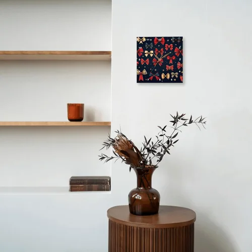 Vista 7 de 3dRose, Reloj de pared vintage de lazos y estrellas de Navidad en rojo, azul oscuro y dorado, 10 x 10