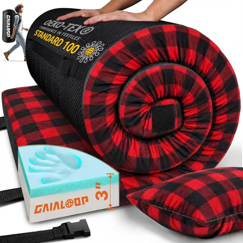 Vista 14 de GAIALOOP Colchón de Espuma Viscoelástica de 3 Pulgadas para Acampar, Almohadilla de Dormir de Doble Capa Gruesa para Coche, Tienda, Cama