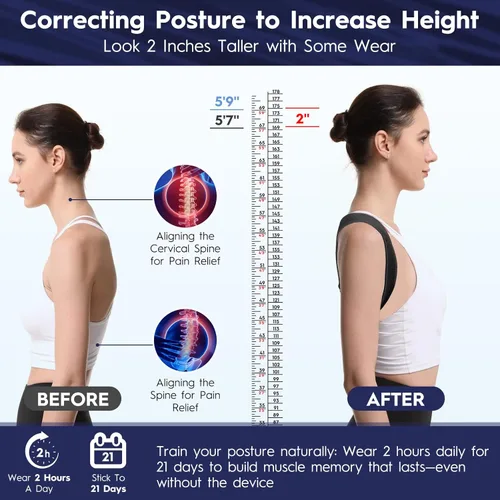 Vista 3 de Corrector de postura de espalda para hombres y mujeres – Sistema biónico recién ajustable soporte de espalda superior soporte de postura de hombro