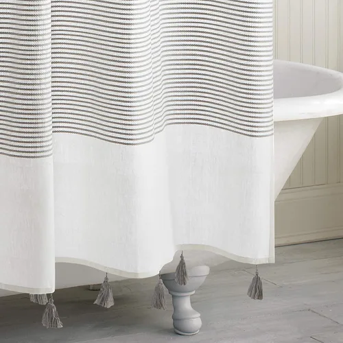 Vista 2 de Panama Stripe Cortina de ducha 100% tela de algodón para baño, de 72 x 72 pulgadas /182.88 x 182.88 cm.