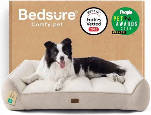 Vista 20 de Bedsure Camas ortopédicas para perros de tamaño grande, cama extra gruesa de apoyo para perros grandes con funda impermeable lavable, sofá cama