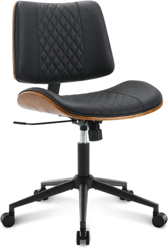 Vista 9 de Silla de oficina en casa, sin brazos con ruedas, silla de escritorio pequeña de altura ajustable, silla de computadora giratoria de piel sintética