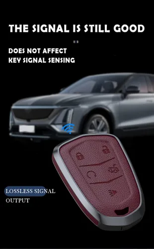 Vista 6 de ontto Funda de cuero de 4 botones compatible con Cadillac Smart Remote Key Shell Metal Key Case para SRX XT4 XT5 XT6 CTS CT6 ATS XTS Accesorios Negro