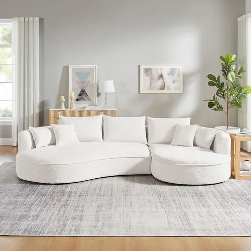 Vista 40 de JUSTONE Sofá de sala de estar curvado moderno de mediados de siglo de 101 pulgadas, sofá de tela Boucle de 4 asientos para dormitorio, oficina, beige