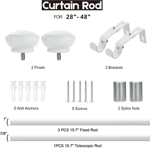 Vista 31 de SIMEWIN Barras de cortina para ventanas de 28 a 120 pulgadas, ajustable, de 1 pulgada de diámetro, juego de cortinero decorativo para ventana