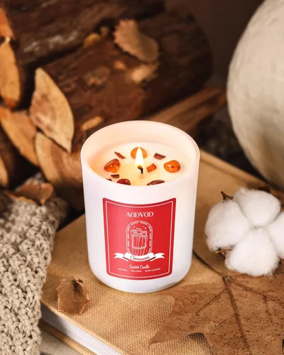 Vista 5 de AOOVOO Velas perfumadas de canela para mujer, vela de aromaterapia con cristales en el interior, velas de soja de 7 onzas para el hogar, regalo