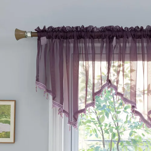 Vista 12 de PearAge Cortinas Cenefa Transparente con Cuentas para Sala de Estar, Cenefa de Ventana de Granja con Bolsillo para Barra, Cenefa de Cortina de Gasa