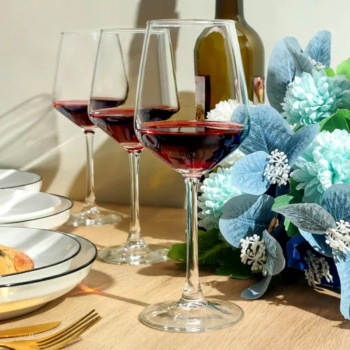 Vista 6 de Juego de copas de vino de 12, copa de vino transparente de 12oz roja/blanca, copas de vino de tallo largo para fiesta, boda y hogar