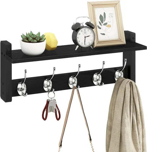 Homode Perchero de pared con estante, colgador de entrada de madera con ganchos, pequeñas clavijas flotantes para colgar abrigos, sombreros, bolsos,