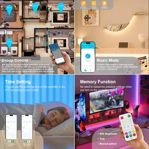 Vista 4 de PAUTIX Kit de controlador LED RGB SP643E, control de aplicación iOS/Andriod 2.4G RF control remoto inalámbrico, controlador LED/atenuador, para tira