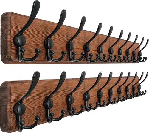Vista 30 de Dseap Perchero de pared – Resistente 38-1/4 pulgadas de largo, con 10 tri-ganchos personalizados reforzados, colgador de pared de madera maciza