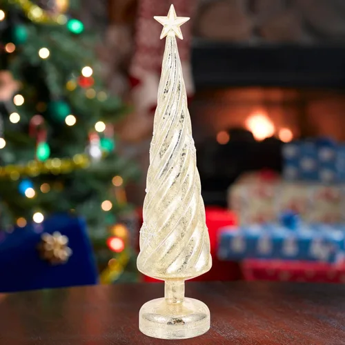 Vista 8 de Beaupretty Decoración de mesa de árbol de Navidad de cristal, árbol de mesa iluminado con luces de hadas, lámpara de noche decorativa para Navidad
