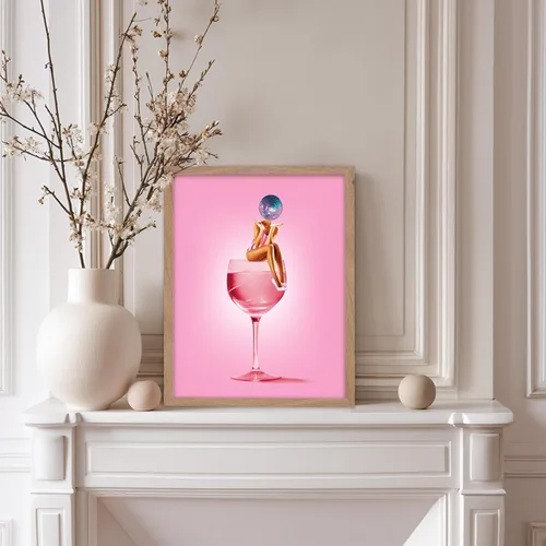 Vista 5 de Poster Master Disco Ball Head Poster - Retro Cocktail Print - Alcohol Art - Martini Glass Design - Preppy Design - Disco Print - Bar Cart Decor