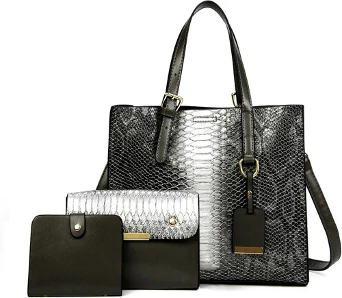 Vista 15 de KingTo Bolsos de hombro estilo satchel con patrón de cocodrilo para mujer, elegantes bolsos de mano, bolsos de cocodrilo para mujer, set de 3 piezas