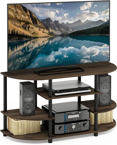 Vista 11 de Furinno JAYA - Soporte esquinero para TV, diseño simple, color espresso/negro