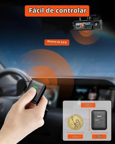Vista 3 de Vantrue Control remoto de Dash Cam, bloqueo de eventos/instantánea/control Bloqueo de evento, instantánea, audio ON/OFF, rango inalámbrico de 9.8