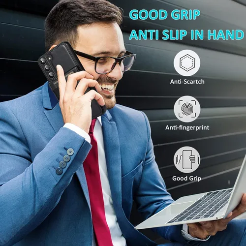 Vista 6 de Asuwish Funda de teléfono para Samsung Galaxy S22 Plus/S22+ con protector de pantalla de vidrio templado y tarjetero para tarjetas de crédito Negro