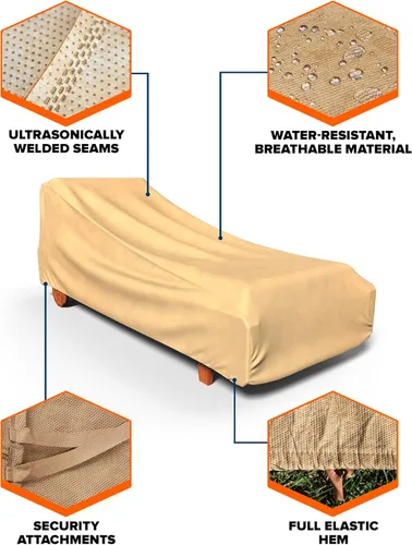 Vista 8 de Budge All Seasons - Funda para tumbona de patio, ligera, resistente a los rayos UV, grande, color marrón (paquete de 4)