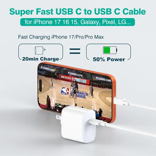 Vista 2 de Cable USB C a USB C de 1M/3.3 pies para iPhone 17/16/15 Pro Max Plus, cargador MacBook Air/Pro, iPad Pro 13/12.9/11 pulgadas, Air 5/4, Mini 6, Pixel