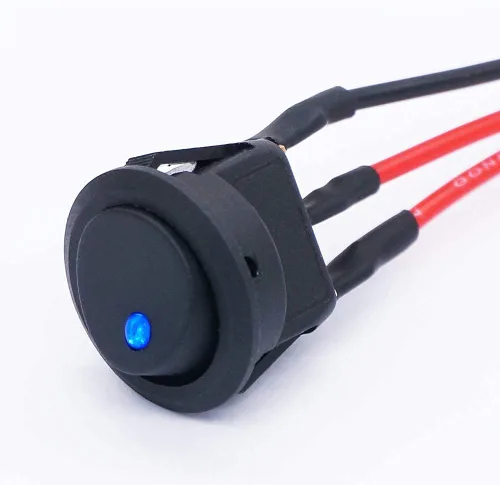 Vista 5 de Twidec /8 unids SPST Punto redondo iluminado interruptor basculante Control de palanca para coche o barco 20A 12V DC On/Off luz LED azul con cables