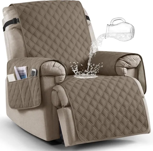 Vista 29 de Ruaozz Funda para silla reclinable 100% impermeable, antideslizante, de gran tamaño, para silla reclinable grande, lavable, con correas elásticas