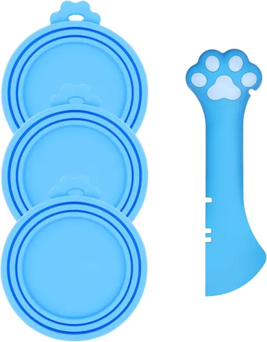 Vista 14 de Cuchara para latas de comida para gatos y 3 tapas de latas, bonitas fundas con forma de pata y abridor para alimentos húmedos, silicona universal