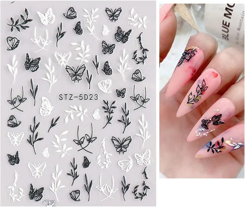 Vista 5 de JMEOWIO Pegatinas de arte de uñas de primavera en relieve 3D, calcomanías autoadhesivas para uñas 5D, suministros de uñas florales coloridas