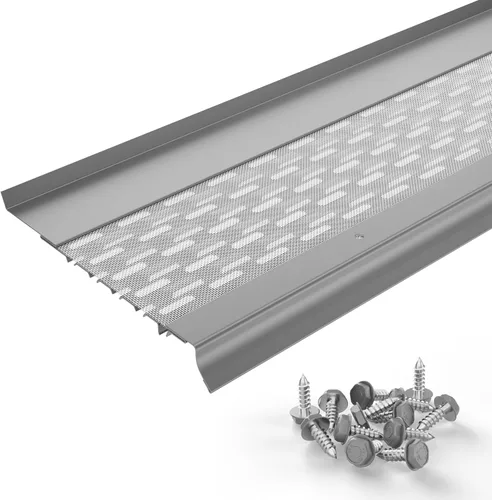 Vista 15 de Micromesh 5 pulgadas de protectores de canaleta con protección contra hojas, paquete de muestra de 1 pie, blanco, malla de acero inoxidable