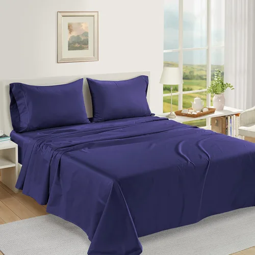 Vista 410 de LANE LINEN - Sábanas individual 100% algodón egipcio suave, cómodo y grueso de calidad de hotel, costuras reforzadas totalmente elásticas, sin
