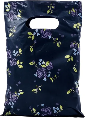 Vista 8 de ysmile Pequeña bolsa de compras de plástico negro con asa para pequeñas empresas Bolsa de plástico de mercancía troquelada bolsa de polietileno 100