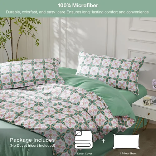 Vista 212 de SAPHREAS Juego de funda de edredón de algodón, tamaño King, a cuadros color gris oscuro y gris, geométrico, 3 piezas, 1 funda de edredón y 2 fundas