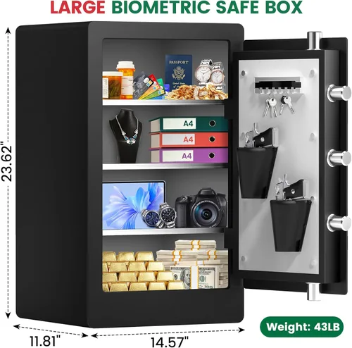 Vista 4 de Caja fuerte biométrica ignífuga de 5.5 pies cúbicos para el hogar, caja fuerte resistente ignífuga e impermeable, caja de seguridad grande