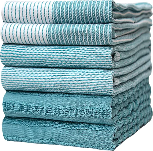Vista 12 de Bumble - Juego de 6 paños de cocina de alta calidad de 13 x 13 pulgadas, 100 % algodón hilado en anillo natural, 11.64 oz/m², altamente absorbentes