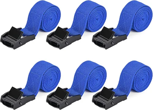 Vista 10 de Kshineni Correas de amarre, 4 correas de trinquete de amarre de 1 pulgada x 8.2 pies, correas ajustables de hebilla de leva resistentes para carga