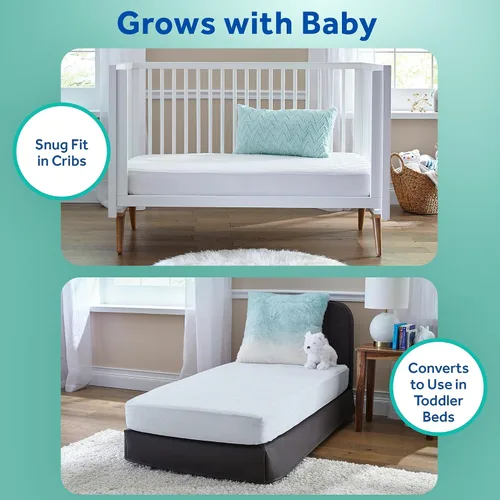 Vista 7 de Sealy Posture Perfect - Colchón impermeable de 2 etapas para cuna y colchón para cama de bebé, espuma viscoelástica híbrida y 150 bobinas de alta