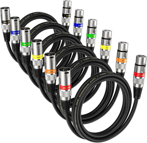 Vista 9 de EBXYA Paquete de 10 cables XLR XLR macho a hembra de 3 pines, cable de conexión de micrófono de 3 pines, cable de iluminación compatible