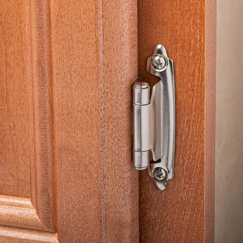 Vista 5 de DecoBasics - Bisagras de gabinete de níquel cepillado satinado de 3/8" (1 par - 2 piezas) - Bisagras de gabinete con cierre automático empotradas