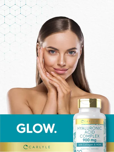 Vista 6 de Carlyle Complejo de ácido hialurónico 900 mg con colágeno y MSM 90 cápsulas Suplemento sin OMG, sin gluten