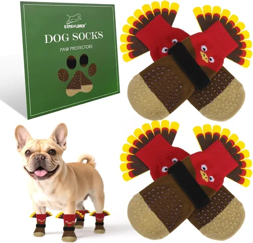 Vista 43 de EXPAWLORER - Calcetines antideslizantes para perros, evitan que se laman las patas, para pavimento caliente y pisos de madera, botines para perros