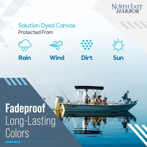 Vista 9 de Bimini Tops de 4 lazos para barcos, a prueba de decoloración, postes de soporte, botas de almacenamiento, lona marina 900D, toldo para barco