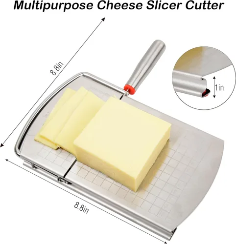 Vista 2 de Cortador de queso de acero inoxidable, cortador de queso multiusos con cuchillas para bloque de mantequilla de queso, verduras, salchichas, hierbas