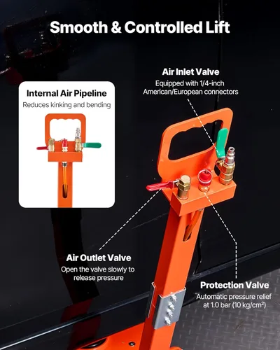 Vista 6 de VEVOR Gato de aire con varilla de soporte, 3 toneladas/6613 libras de triple bolsa de aire Jack, elevación de hasta 18.5 pulgadas con columna