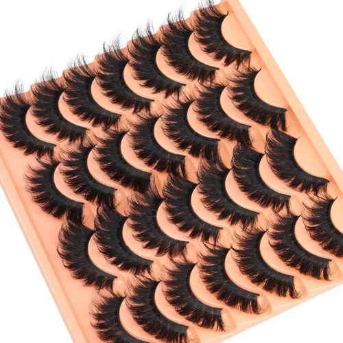 Vista 4 de Pestañas postizas de largo volumen, pestañas postizas de ojo de gato, 14 pares de pestañas grandes dramáticas, pestañas gruesas y onduladas de visón