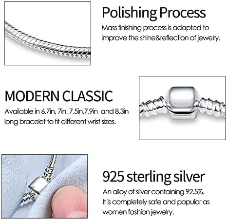 Vista 5 de KUNSIR Pulseras de cadena de serpiente para dije de plata de ley 925, se adapta a cualquier dije de regalo para mujer