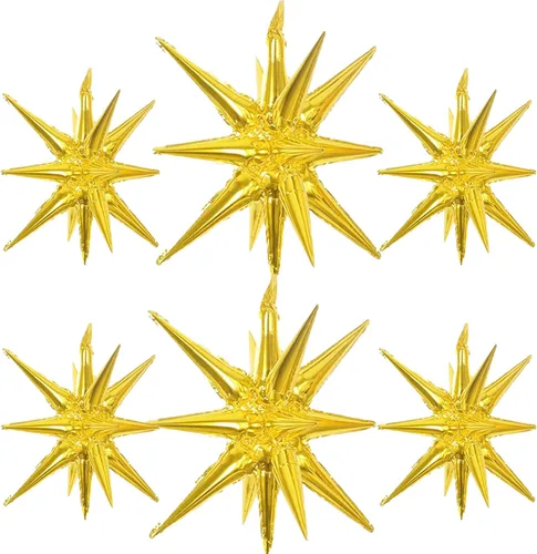 Vista 21 de 6 globos de papel de aluminio de estrella azul de una pieza de 14 puntas con cono de estrella 4D, globo de Mylar de 22 pulgadas, Navidad