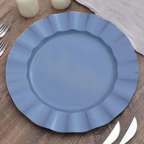 Vista 37 de Efavormart 10 Pack Platos redondos de plástico negro de 6" para postre y ensalada, platos desechables para aperitivos con borde ondulado dorado