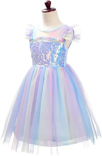 Vista 3 de Dressy Daisy Disfraz de princesa de tul arcoíris de cumpleaños de unicornio disfraz de princesa con diadema disfraz de fiesta elegante para niñas