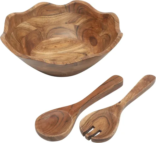 Vista 8 de Gibson Home Laurelton Juego de 3 Piezas de Cuencos para Servir Ensalada de Madera de Acacia – Tazón Grande de 13 Pulgadas con 2 Herramientas